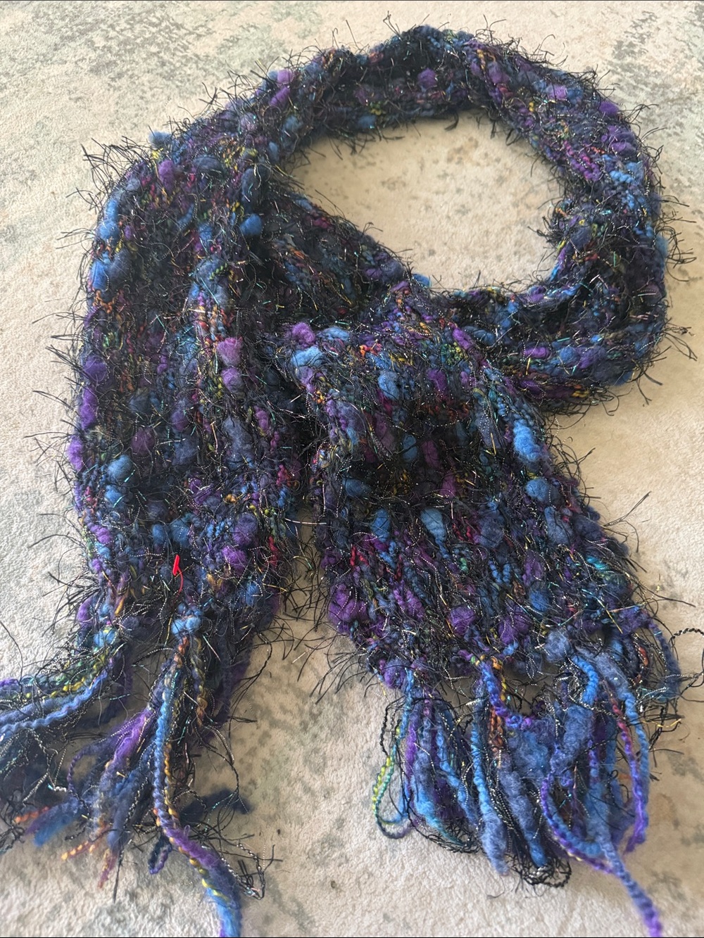 Handcrafted Blue & Purple Textured Fringe Scarf - Women Accessories